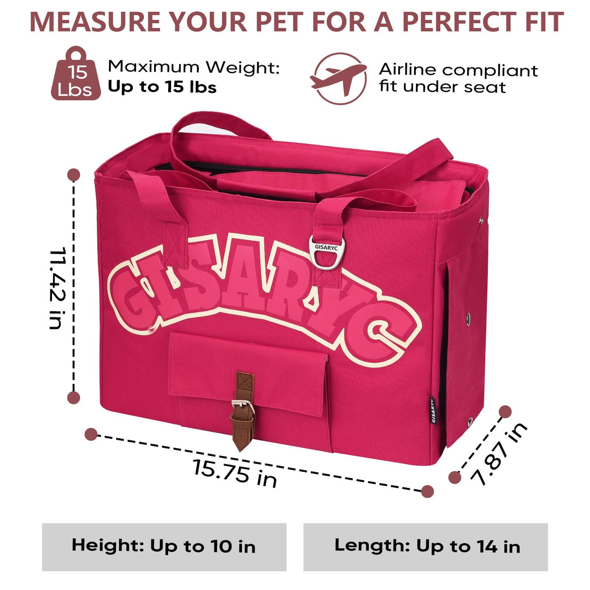 Dog Purse Carrier for Small Dogs, Cats and Puppies – Soft-Sided Foldable Pet Travel Bag with Multi Pockets, 3-Sided Mesh & Rollable Cover for Nervous Cats, Fits Pets up to 15 lbs (Berry Red)