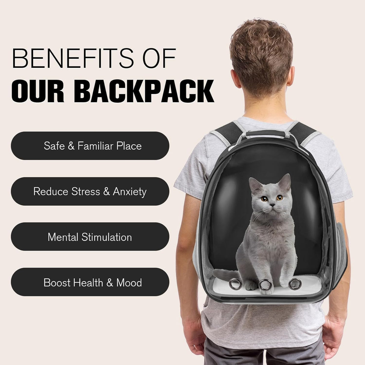 Cooling Fan Pet Backpack Carrier,Airline Approved Transparent Bubble Backpack for Cats, Dogs, Puppies Built-in Side Fan for Active Ventilation & Comfort Travel and Outdoor (Black)