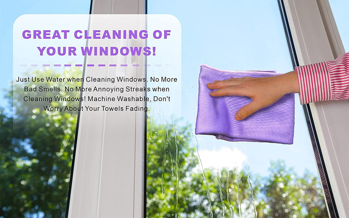 Korwex Window Cleaning Cloth, Glass Cleaning Cloth, Streaks Schatches Free. (Purple 2 Pack)