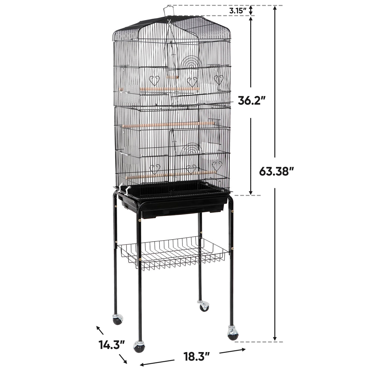 Nova Microdermabrasion 63 Inch Medium Pet Bird Cage with Detachable Rolling Wrought Iron Stand for Cockatiel, Sun Conure, Parakeet, Finch, Budgie, Lovebird, and Canary Birds