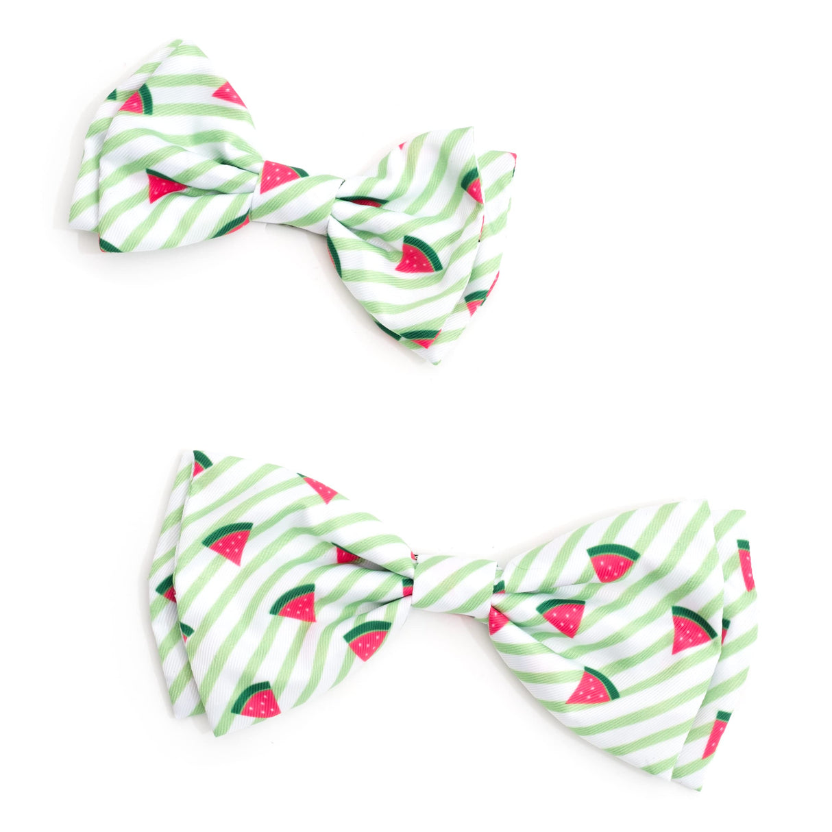 THE WORTHY DOG Pet Bow Tie for Dogs & Cats – Soft Printed Polyester Collar Bow Tie with Touch Fastener, Attaches to Any Collar - Stripe Watermelon Pattern, Green, Small