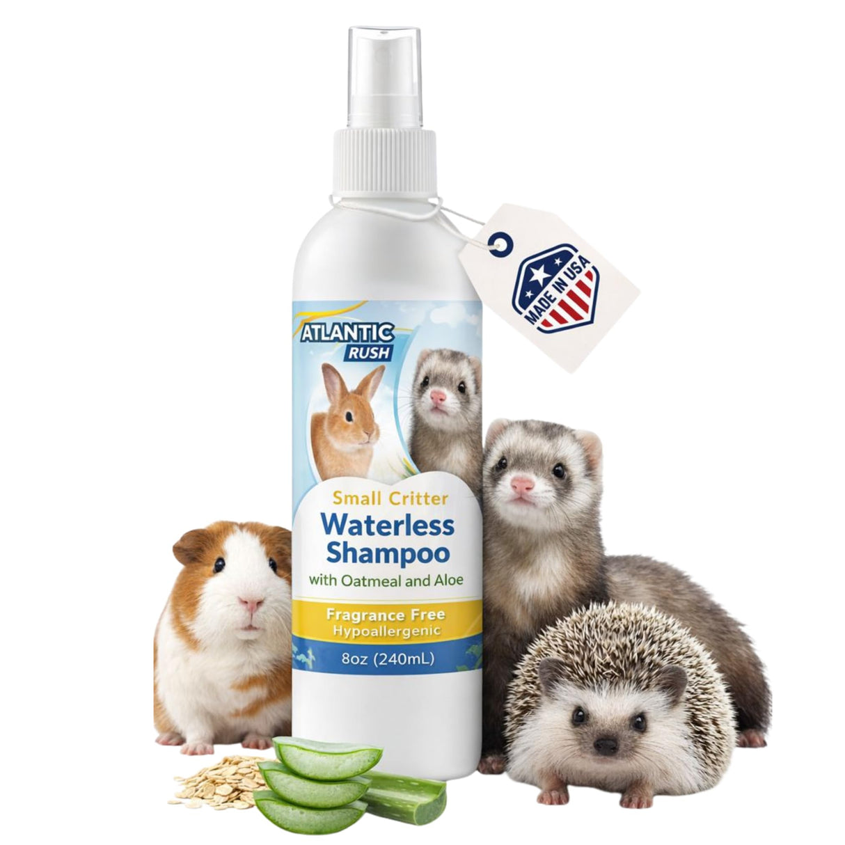 Waterless Shampoo for Small Critters - 8oz Cruelty Free Dry Shampoo - No Rinse for Pet Ferrets, Guinea Pigs, Hedgehogs, Sugar Gliders, Rabbits & Hamsters (8 oz, Fragrance Free)