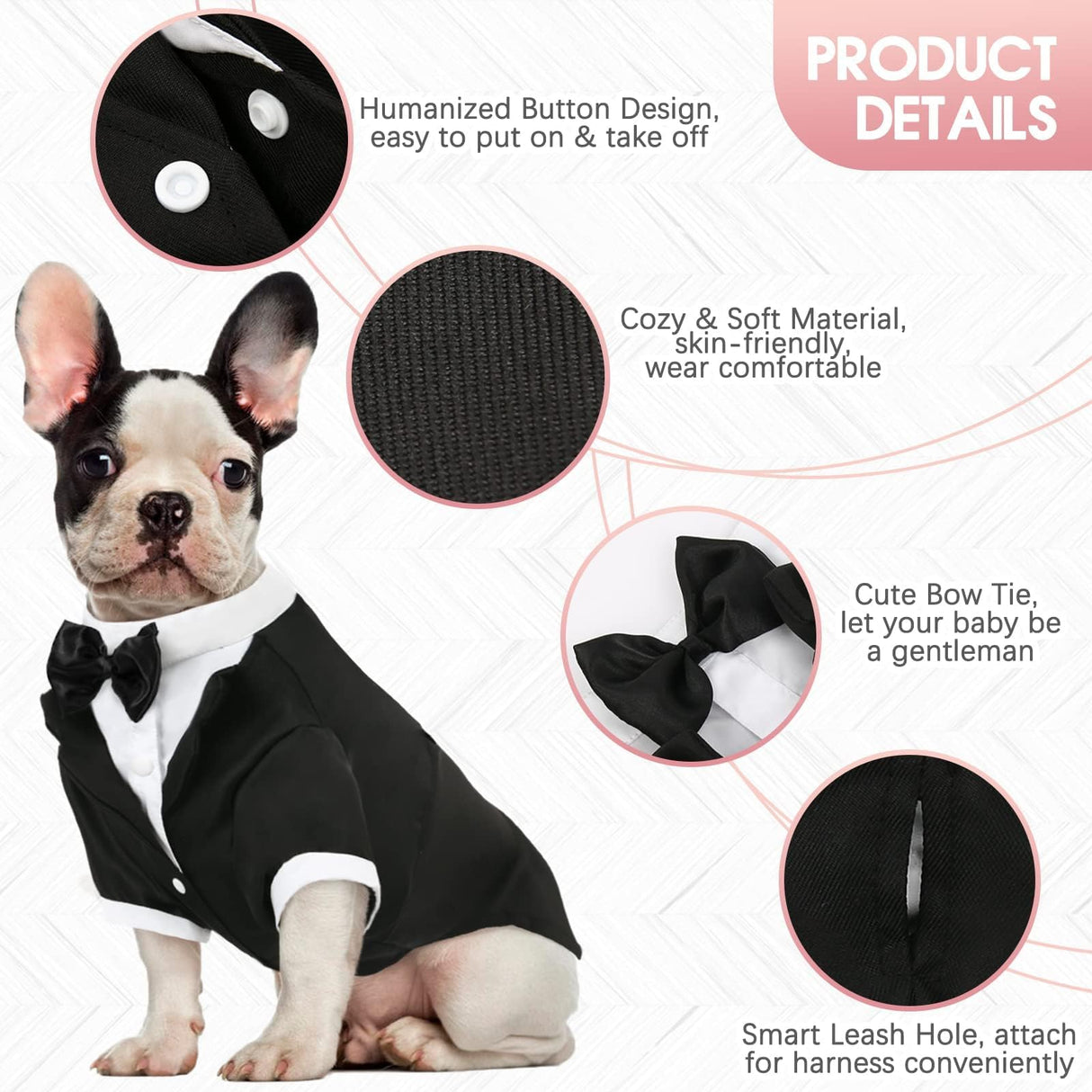 Kuoser Dog Tuxedo,Dog Wedding Suit with Bow Tie Formal Dogs Tux Pet Wedding Party Birthday Costume,Doggy Valentines Christmas Halloween Graduation Outfit Cosplay for Small Medium Large Dogs,Black 2XL