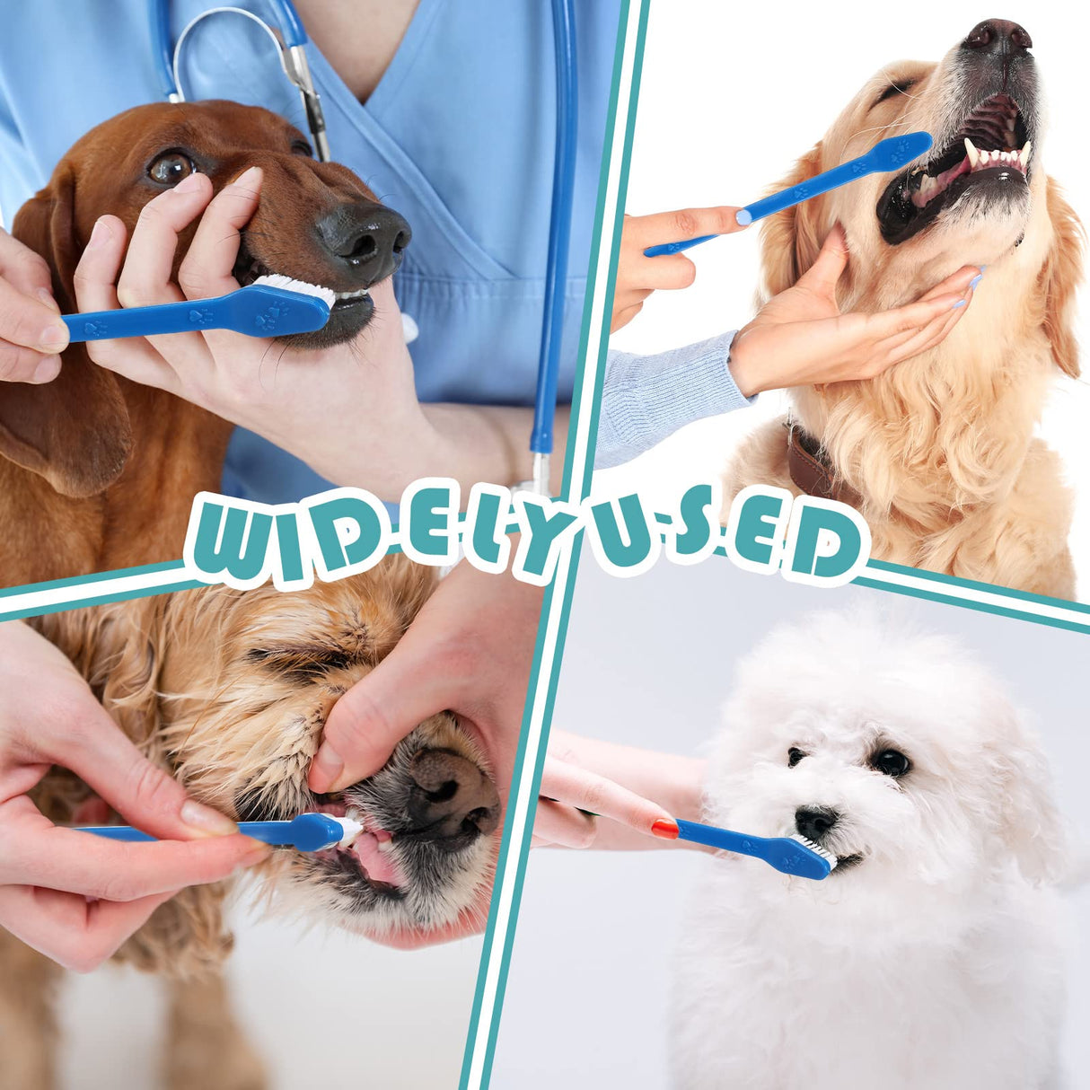 Gerrii 200 Count Dog Toothbrush Double Headed Pet Toothbrush Long Handle Dog Tooth Brushing Kit Soft Bristles Pet Tooth Brush for Doggy Cat and Most Pets Teeth Cleaning Dental Oral(Blue)