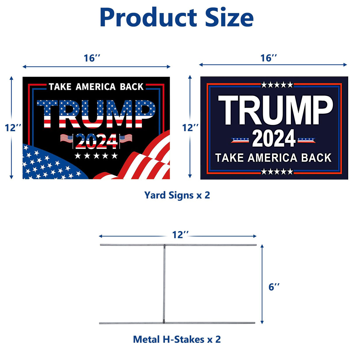 Trump Yard Signs 2024 with H-Stakes, 2 Pack 16" x 12" Double Sided Trump Yard Signs, Trump Take America Back Signs, Placard Voted for Trump Outdoor Lawn Yard Garden Decoration