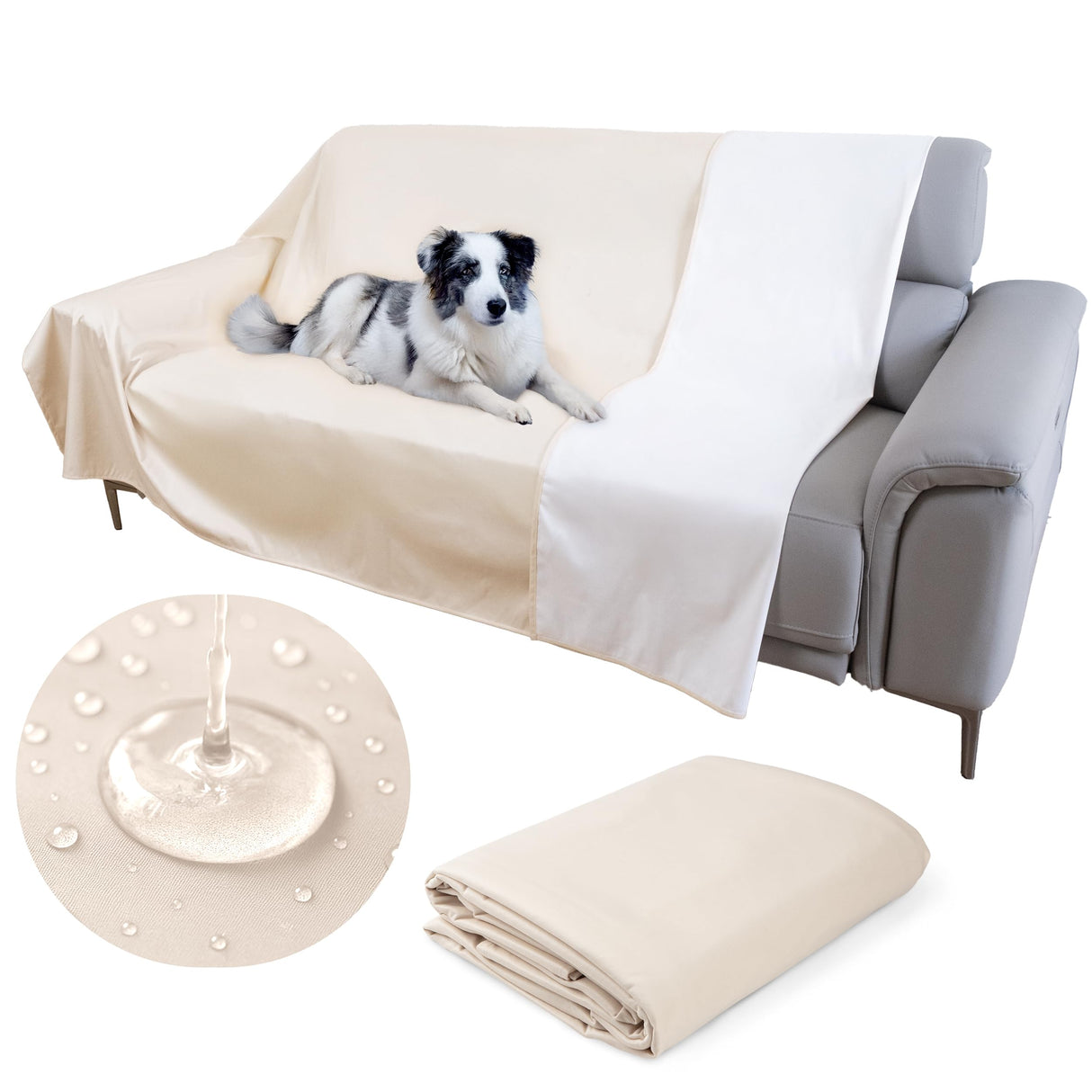 SILLY LEGACY Thin Reversible Waterproof Protective Cover or Liner for Bed or Couch, for Dogs and Cats, Babies; Incontinence, Dirt, Drool (King Size, 100 x 96 inch) (Beige)
