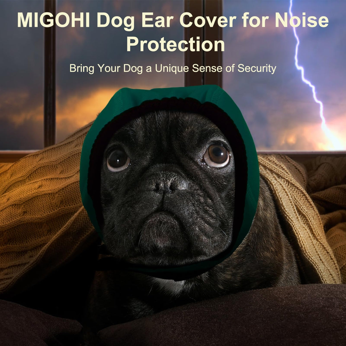 MIGOHI Dog Ear Muffs Noise Protection, Calming Hoodie with Soft Padding-Adjustable Headphones for Dog, Hook & Loop Headband for Dogs, S, Green