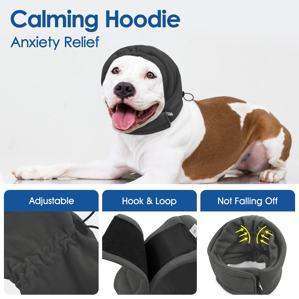 SUNFURA Dog Calming Hoodie, Dog Ear Muffs Noise Protection, Ear Wrap Hematoma for Dogs, Adjustable No Shake Head Cover Anxiety Relief, Grooming, Blow Drying, Fireworks, Thunderstorms, Grey S