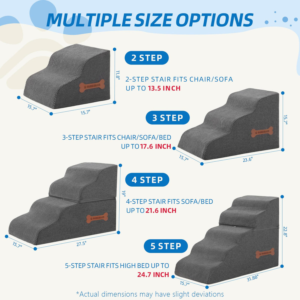 Dog Stairs 3-Step for Small Dogs and Cats to Get on Bed and Furniture/Windows, Pets Can Climb, Sit, or Perch to Look Out Windows, Extra Wide Dog Steps, Non-Slip Waterproof Fabric Cover, Grey(15.7" H)