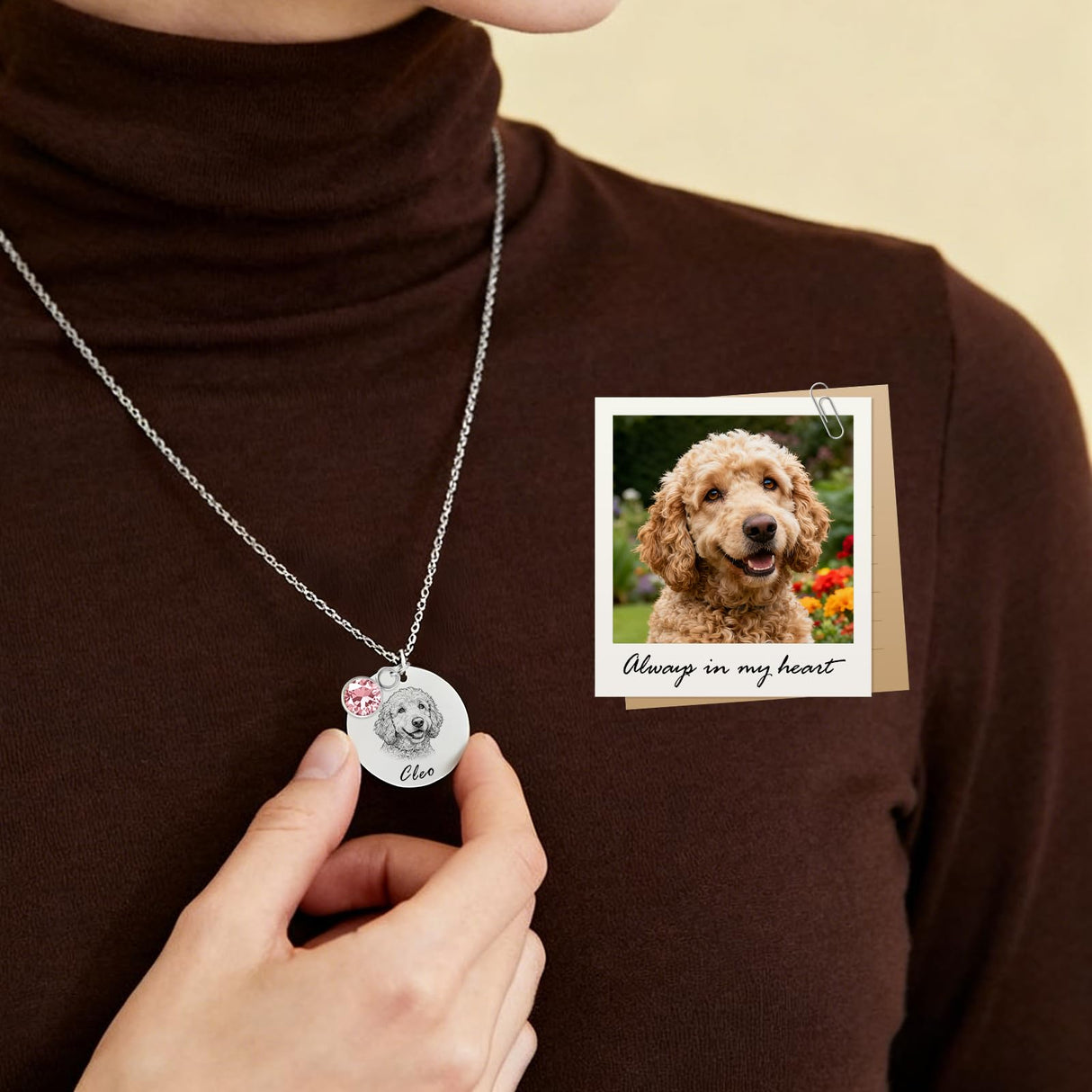 CDBUY Custom Dog Necklace for Women – Personalized Pet Portrait Pendant with Photo or Name, Customized Engraved Round Memorial Gifts for Dog or Cat Loss