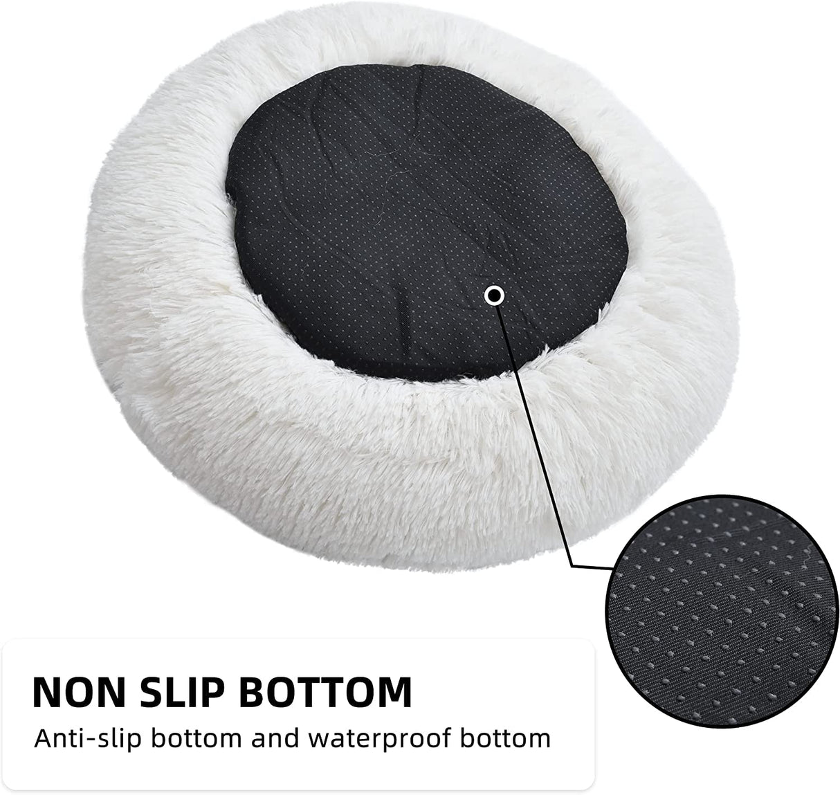 White Faux Fur Cat & Dog Beds 20 inches - Washable Dog Beds for Small Medium Dogs, Anti-Anxiety, Round Plush, Fluffy Thick Bottom