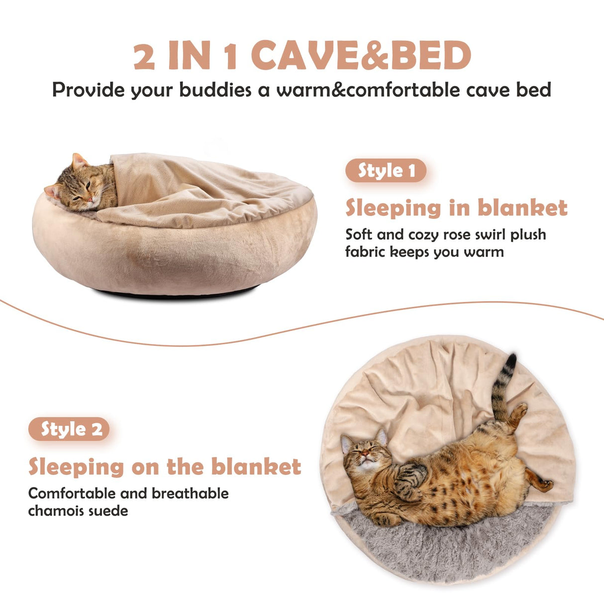 JOEJOY Small Dog Cat Bed With Hooded Blanket, Cozy Cuddler Luxury Puppy Pet Donut Round Calming Anti-Anxiety Burrow Cave - Anti-Slip Bottom, Machine Washable, 23 Inch