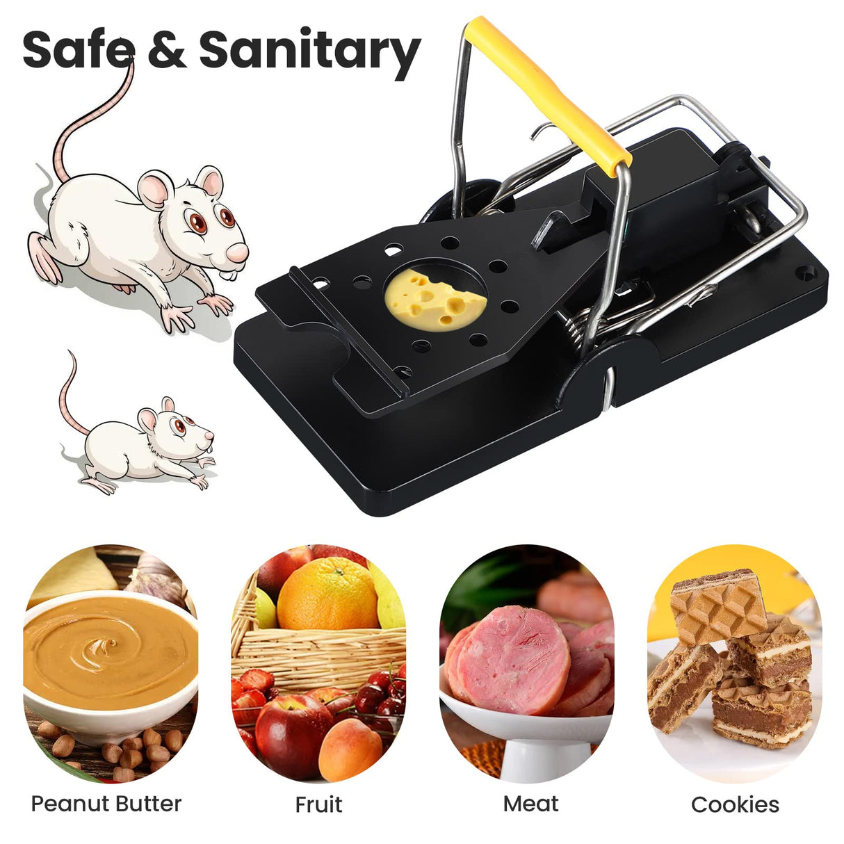 Qualirey 50 Pcs Mouse Traps Plastic Mice Trap House Indoor Rat Trap Quick Effective Safe Mouse Traps for Warehouse Garden Kitchen 3.86 x 1.81 x 2.17 Inch (Black,Yellow)