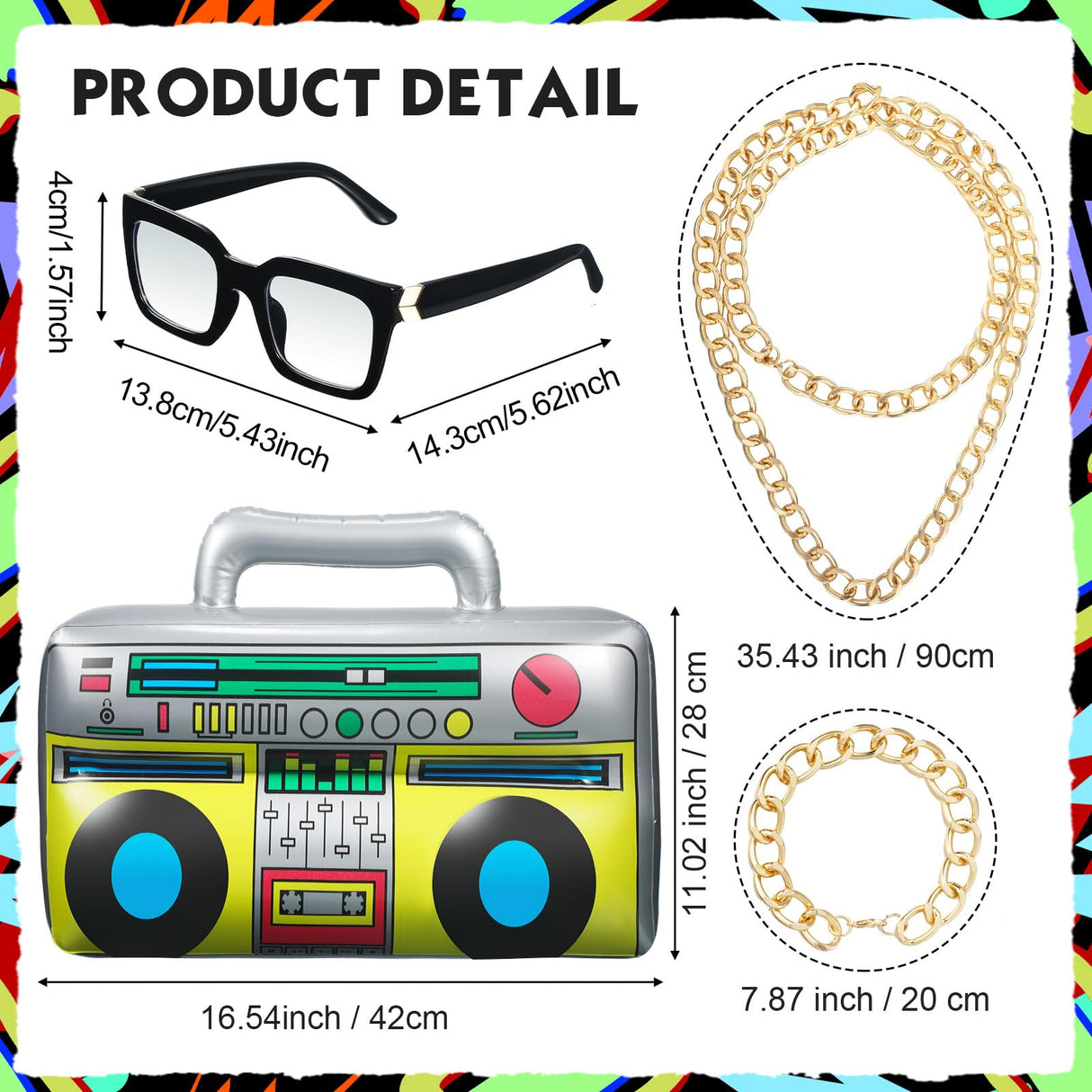 Hicarer 6 Pieces Hip Hop Costumes 80s/90s Outfits Accessories for Women Men Rapper DJ Costume Halloween Cosplay (90s Vintage)