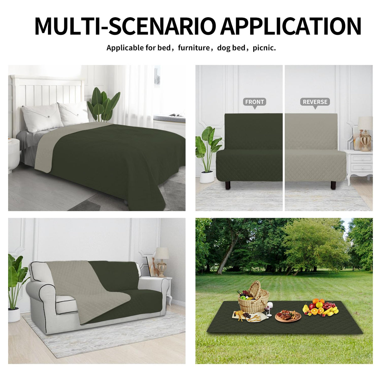 Easy-Going 100% Waterproof Dog Bed Cover Reversible Leak Proof Couch Cover Washable Sofa Cover Furniture Protector Blanket for Pets Kids Children Dog Cat (52x86 Inch, Army Green/Beige)