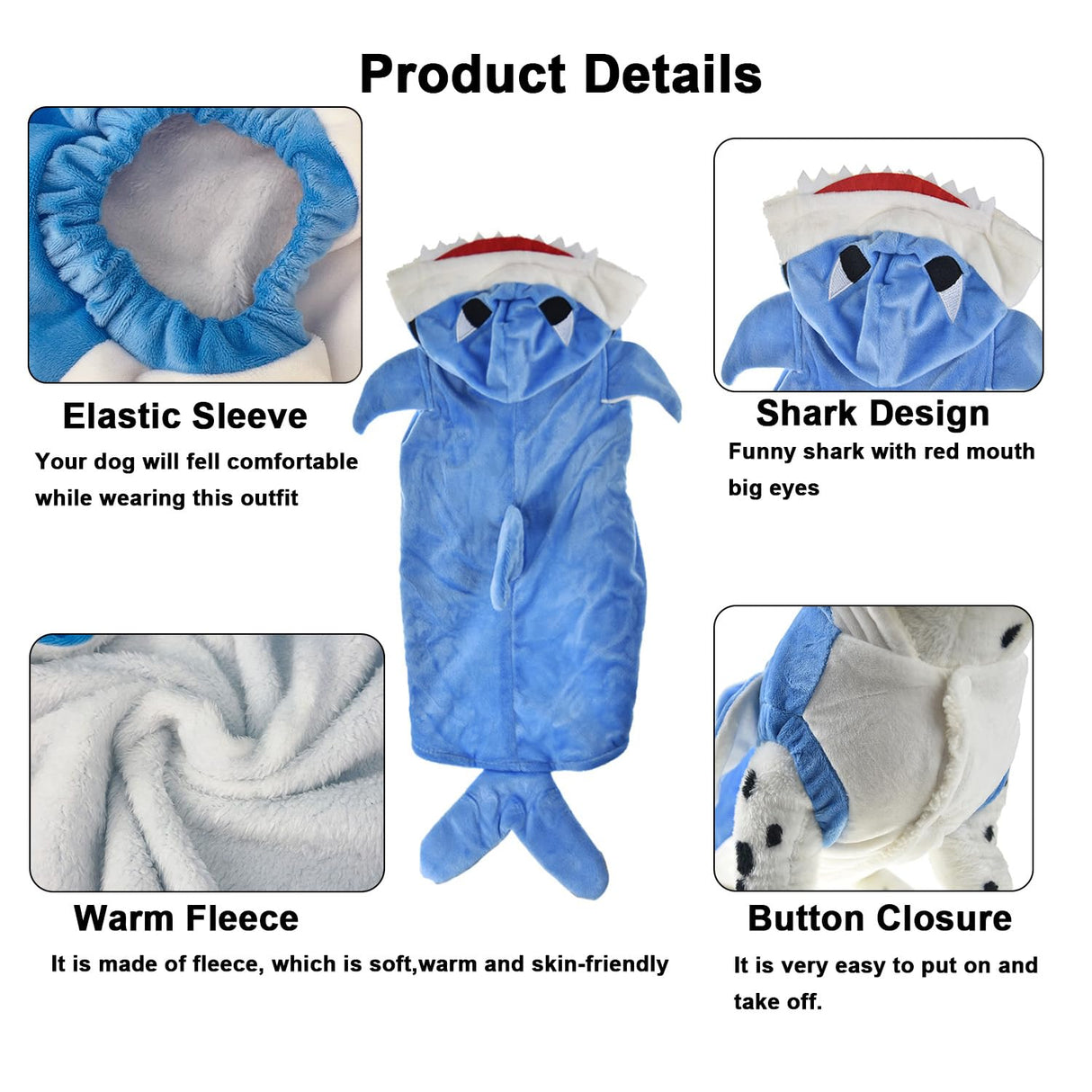 Halloween Dog Shark Costume Outfits for Large Dog Winter Fleece Puppy Jacket Coat Hoodie Funny Dog Clothes Golden Retriever(3XL, Blue)
