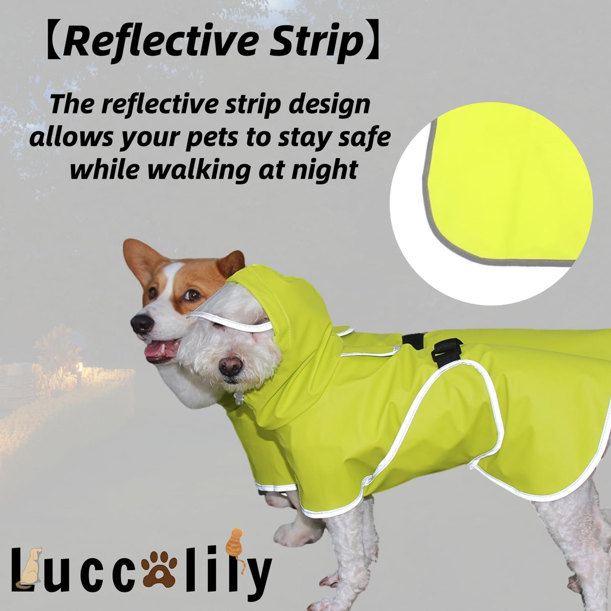 Luccalily Dog Rain Jacket with Hood for Small Pet, Waterproof Raincoat with Reflective Strip,Adjustable Belly Strap Protection, Lightweight Poncho (X-Small,Light Green)