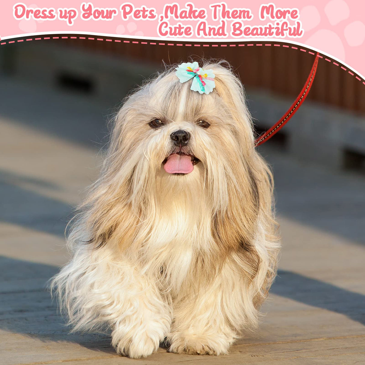 Chumia 100 Pcs Dog Hair Bows with Rubber Band for Small Dogs Puppy Hair Accessories Grooming Bows Pet Bowknot for Cat Poodle Shih Tzu