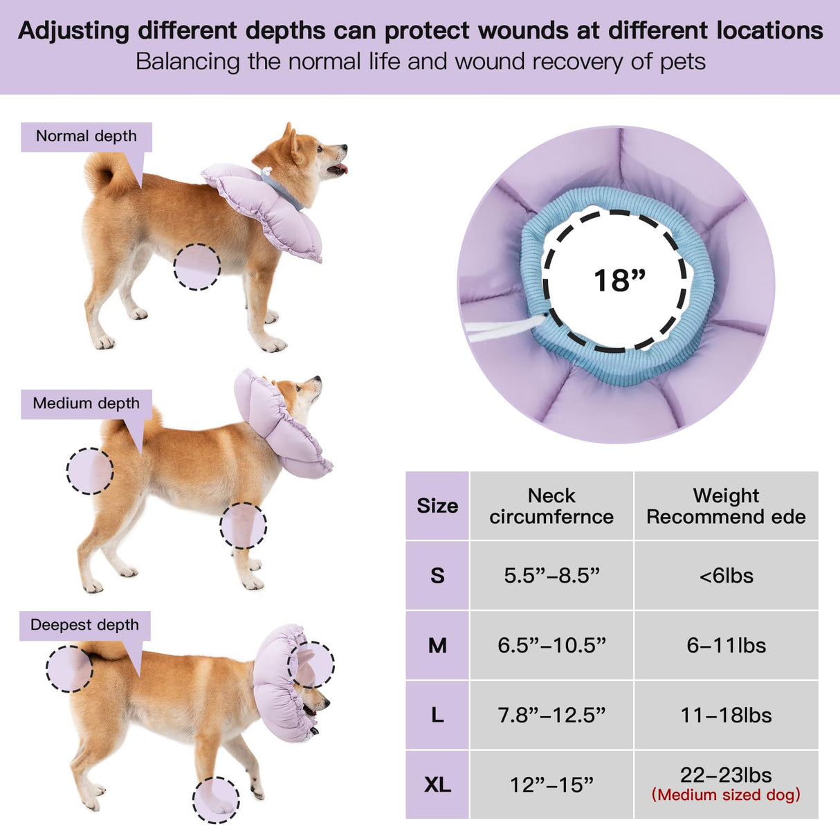 H HIDREAM Soft Dog Cones for Medium Dogs,Cute Adjustable Cone for Dogs to Stop Licking,Dog Recovery Collars & Cones That can Protect Head and Foot Wounds,Purple Flower All-Season Style