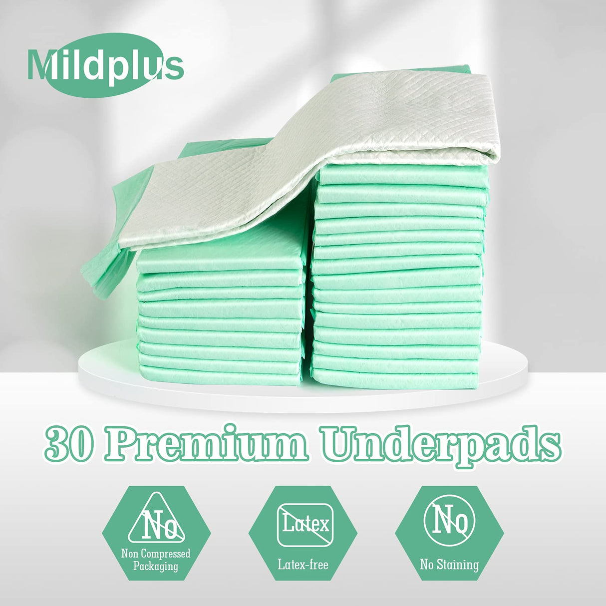 MILDPLUS Bed Pads with Adhesive Strips 30'' X 36'' Disposable Underpads Extra Large Thicker Incontinence Pads for Unisex Adult, Senior, Kids and Pet (30 Count)