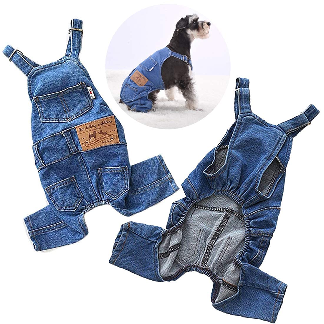 Pet Clothes Elastic Jeans Overalls Comfortable Washed Denim Cute Style for Puppy (S)
