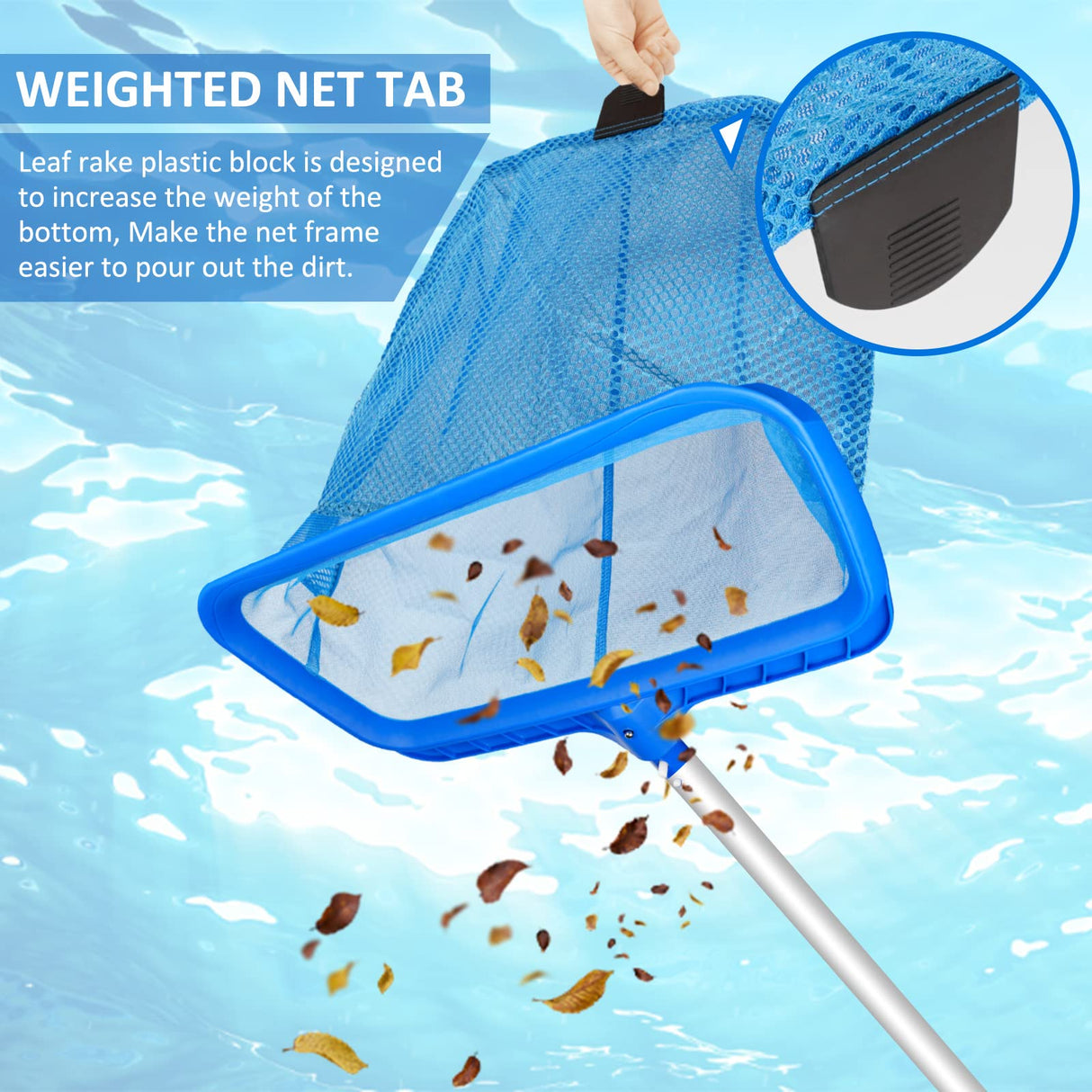 Poolvio Swimming Pool Skimmer Net, Fine Mesh Pool Leaf Rake Net with Double-Layer Deep Bag, Reinforced Frame - Swimming Pool Nets for Cleaning Finest Debris