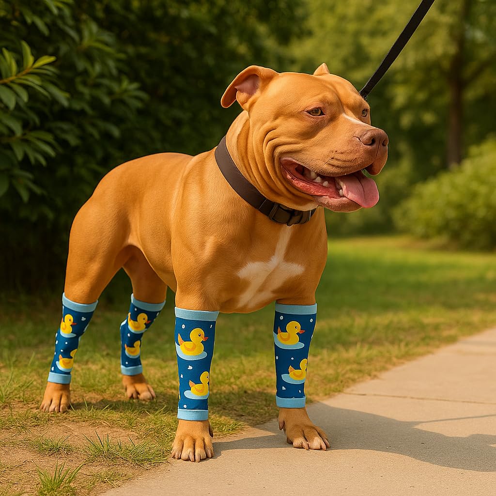 Petwarm Dog Recovery Leg Sleeves 4pcs Set Duck Print – Anti-Lick Post-Surgery Wraps for Dogs, Breathable Joint Support Sleeves for Medium & Large Breeds, Green, L