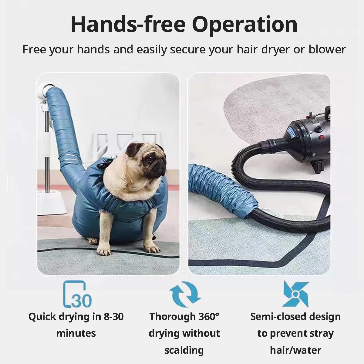 MANON ROSA Dog Drying Bag – Quick Dry Pet Hair Drying Suit for Small, Medium & Large Dogs and Cats, 360° Air Circulation Grooming Accessory for Blow Drying (XX-Large)