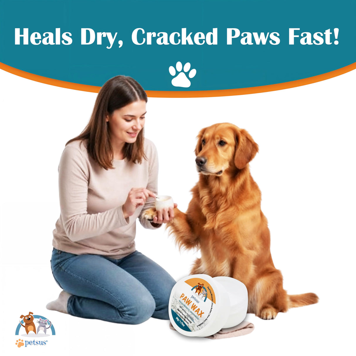 Petsus Dog Paw Balm – Lick-Safe Wax & Moisturizer for Dry, Cracked Pads, Nose & Snout – Natural Protection for Winter & Hot Pavement with Dead Sea Minerals, Shea Butter, Coconut Oil – 1.75 oz