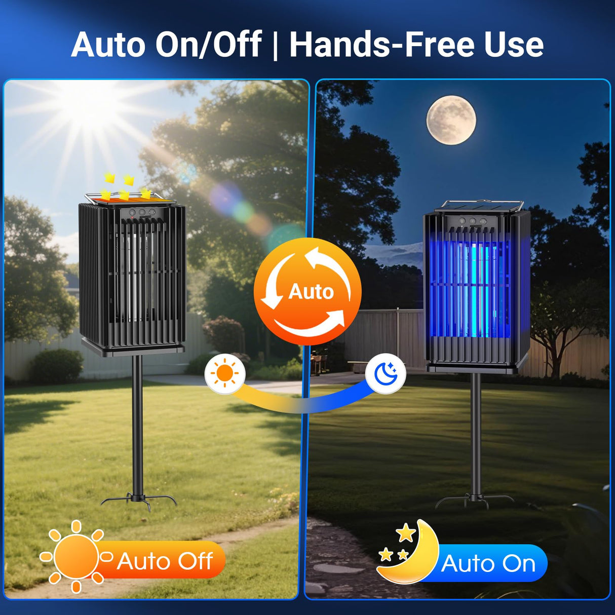 Solar Bug Zapper Outdoor, Solar Mosquito Zapper Outdoor with Ground Bracket, Cordless Waterproof Fly Zapper with Illuminated Light, 5000mAh Rechargeable Mosquito Killer