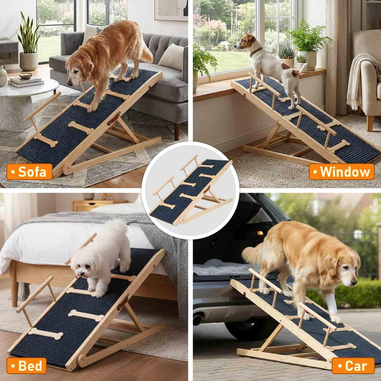 Dog Ramp Adjustable 5 Heights, Non-Slip Design with Leather Handle for Easy Transport & Storage, Perfect for Beds and Couches-Ideal for Small to Large Dogs