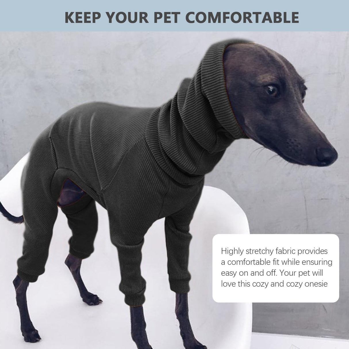 HQREA Italian Greyhound Pajamas Solid Four-Legged Rib Dog Onesie Lightweight Turtleneck Elastic Whippet Sweater Jumpsuit Pet Clothes for Small Medium Large Dogs(Black,L)