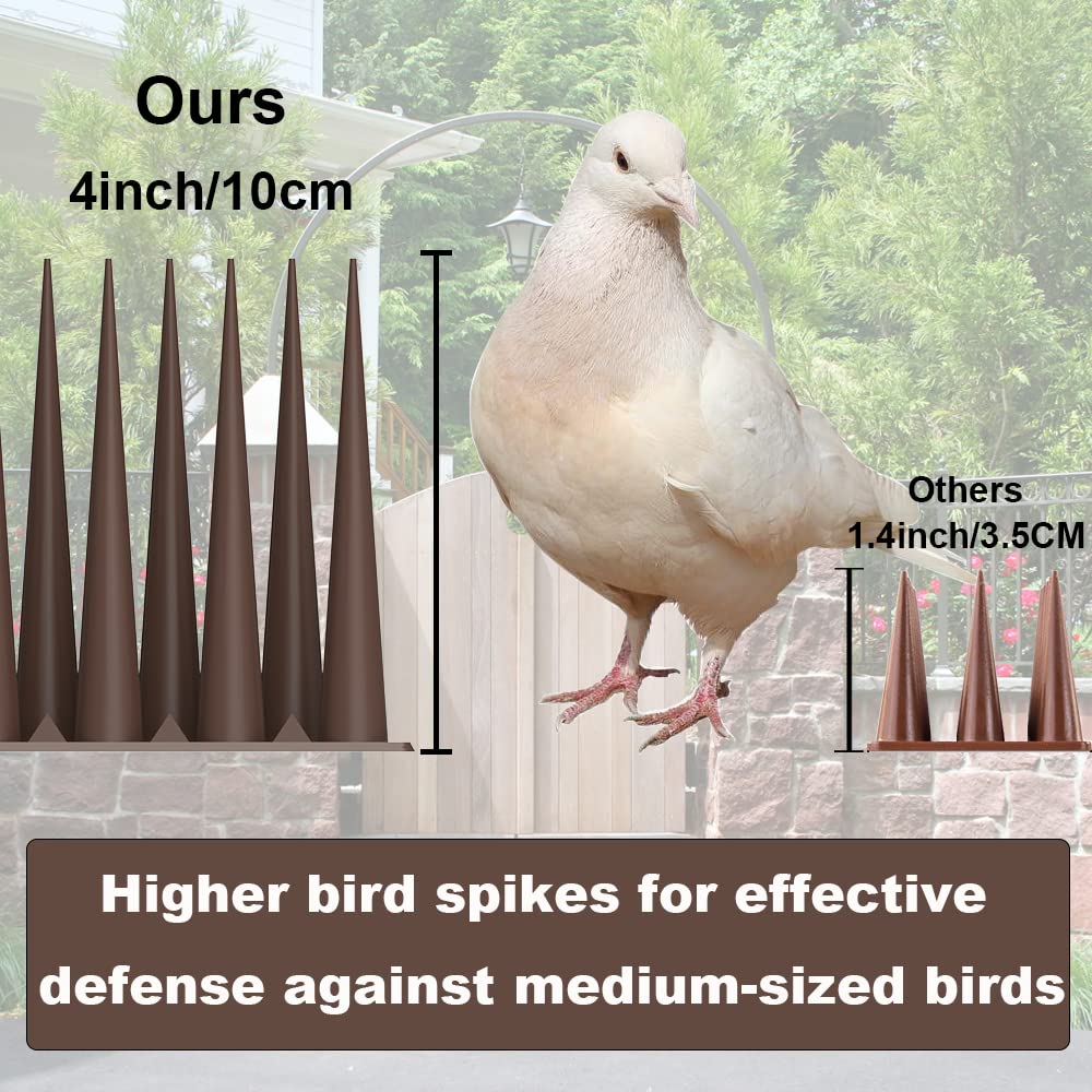 Bird Spikes 4 Inch High,Pigeon Outdoor Deterrent Spikes, Used to Keep Cats Small to Medium Sized Birds Away.Bird Plastic Fence Spikes for Railing and Roof.Away Covers 10.7 Feet(325cm), Brown