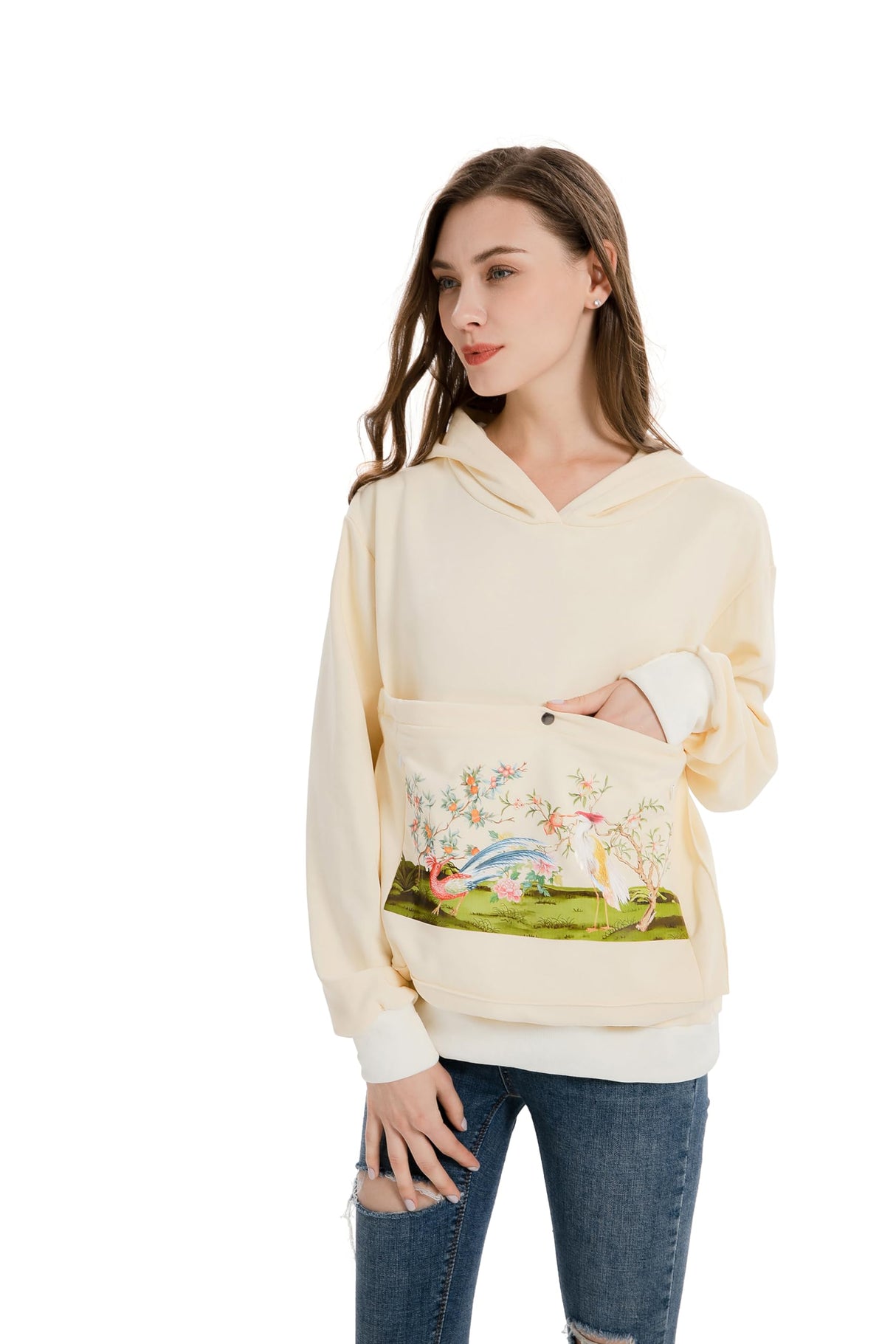 ALYC Cat Dog Carrier Hoodie Big Pet Pouch Sweatshirt Puppy Kitten Holder Pullover Top Graphic Print Kangaroo Hoodies Beige