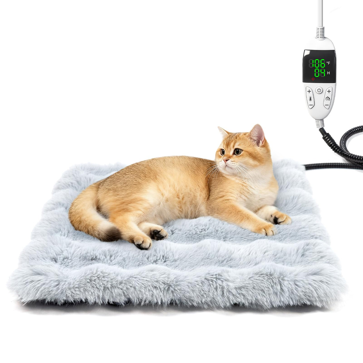 Littlo Kozytail Cat Heating Pad, Pet Heating Pad with Smart Thermostat, 12 Temp Levels & 0-12H Timer, Plush Fleece Cover with Zipper, Waterproof & Chew Resistant, 18x18in for Cats and Small Dogs