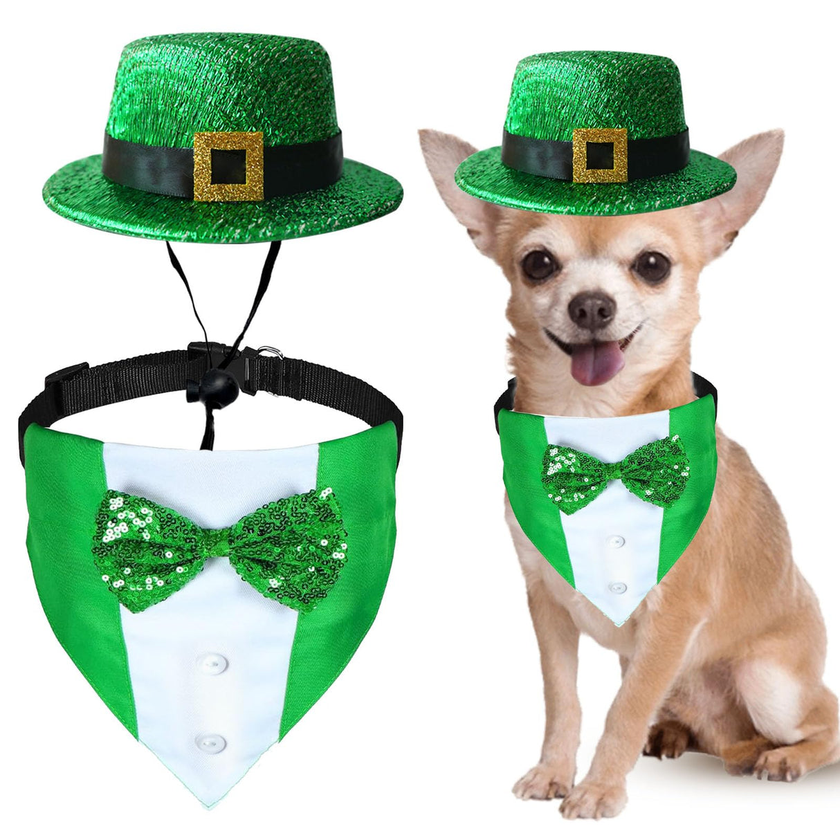 JOJFOUK St. Patrick's Day Dog Costume, Small Size Adjustable Festive Outfit with Bow Tie & Hat Porch Goose Outfit,Dog St Patrick's Day Costume for Parties, Parades, Photos