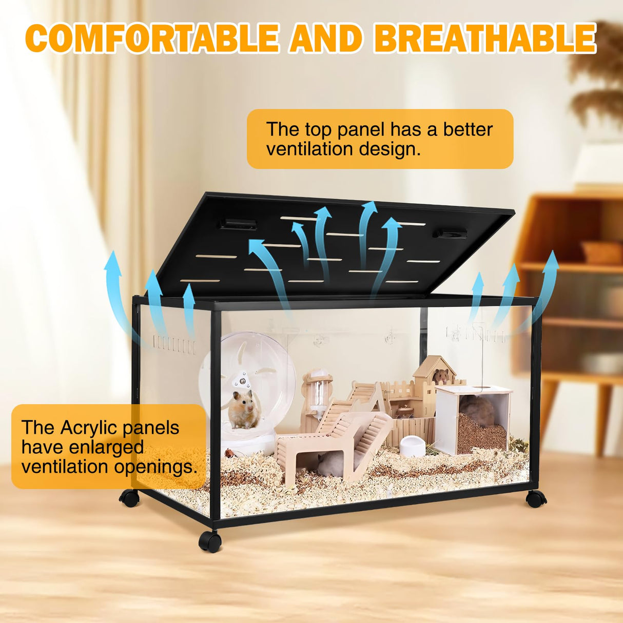 ALLOYNIX Hamster Cage, 360-Viewing Metal Rat Cage, Chewproof, Stackable Large Cage with Top Access, for Dwarf Syrian Hamster, Gerbil, Mouse (39 * 19 * 19IN)