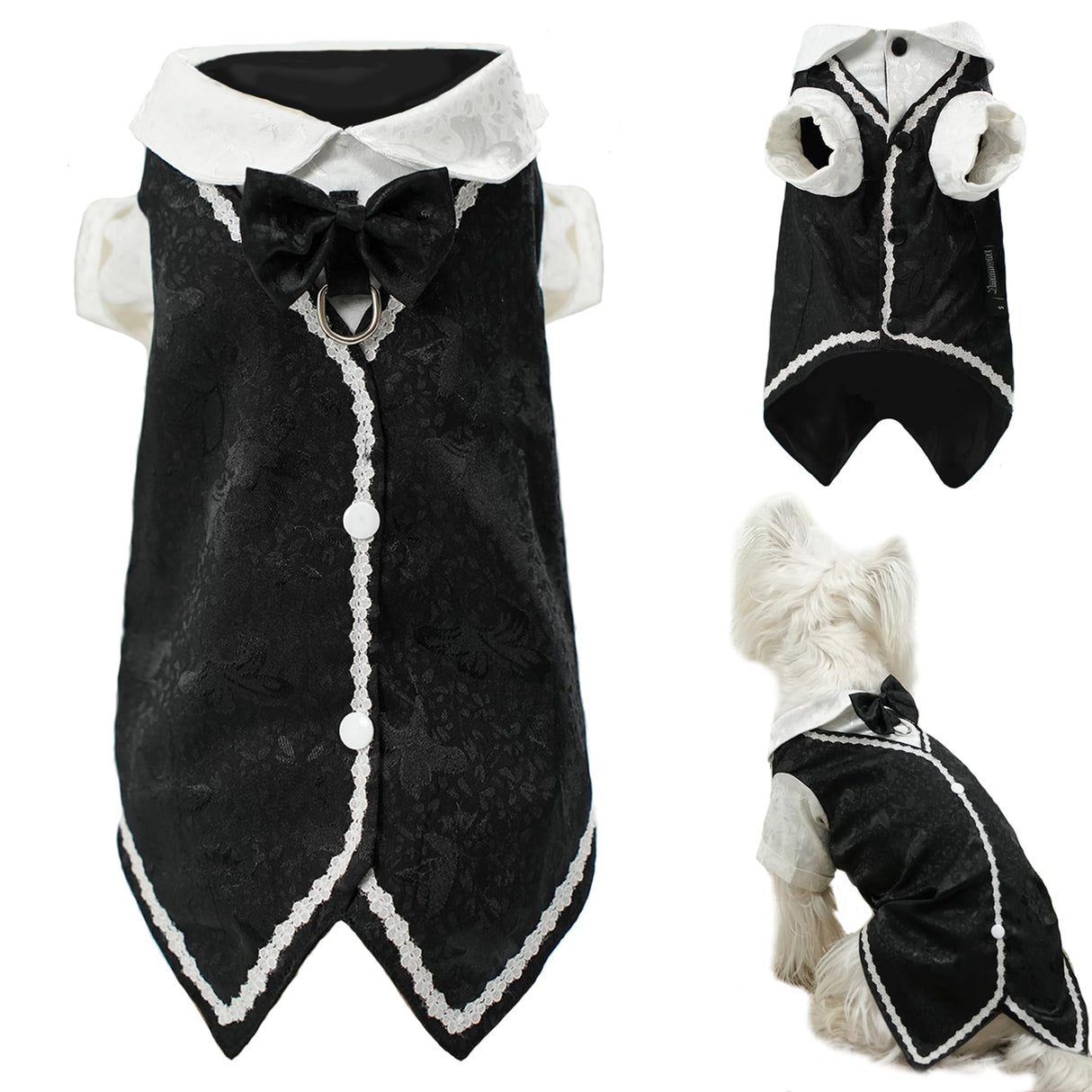 Dog Tuxedo Tailcoat Suit Shirt with Bow Tie, Formal Outfit Tux Attire for Puppy Small Medium Dogs Cats Costume (Tailcoat, Large)