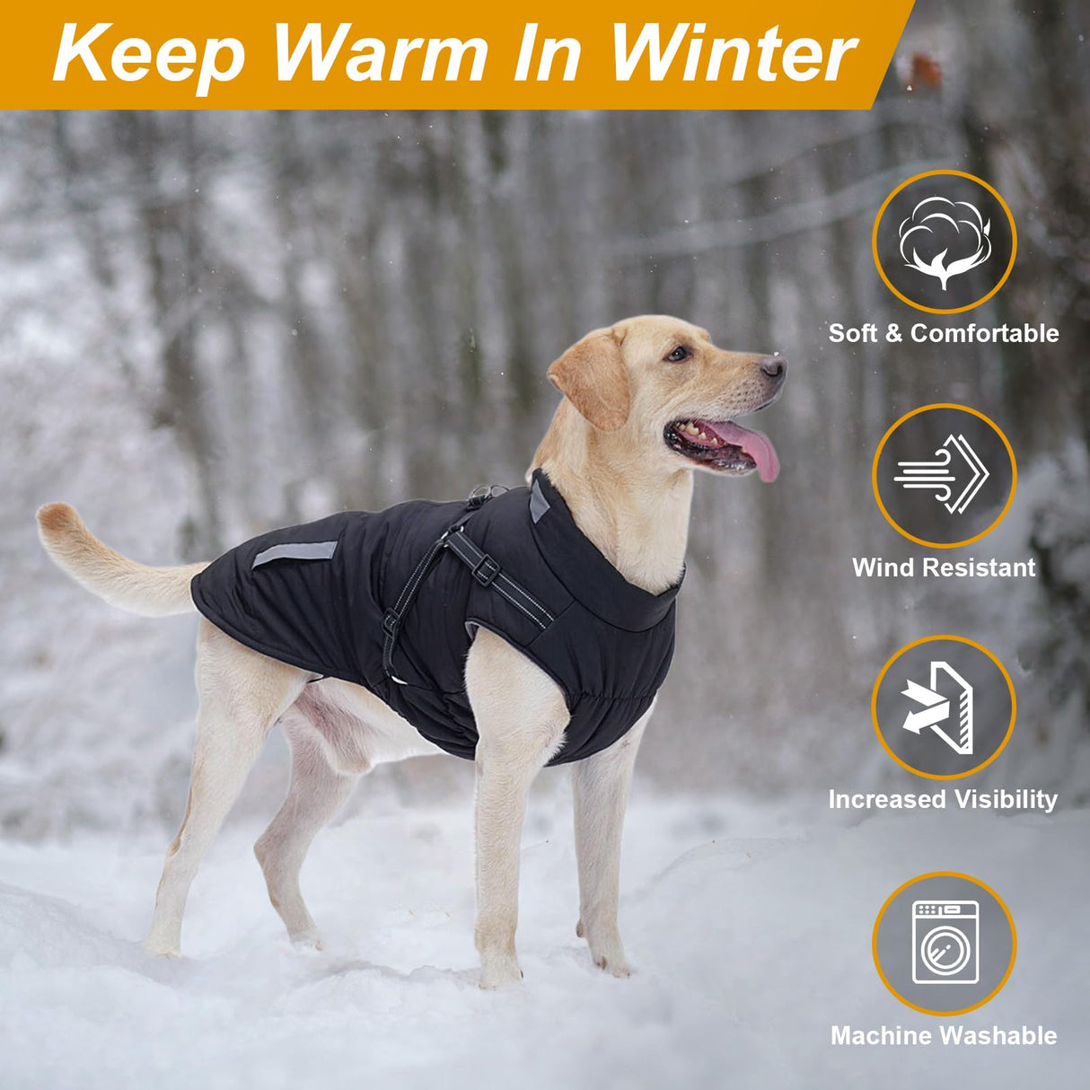 Warm Dog Jacket - Fleece Coat with Built-in Harness, Waterproof Vest, Reflective Stripes, Pink XL