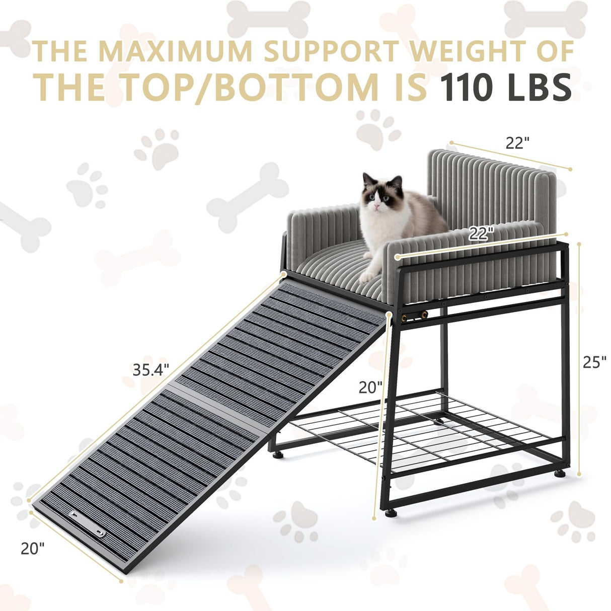 Pet Stairs Ramp with Seat,Dog Window Perch with Stairs and Storage,Dog Seat with Ramp Steps,Folding Pet Ramp for Dogs Cats,Bunk Bed Chair with Sofa Cushion for Bed Couch Office,Hold Up to 110 lbs