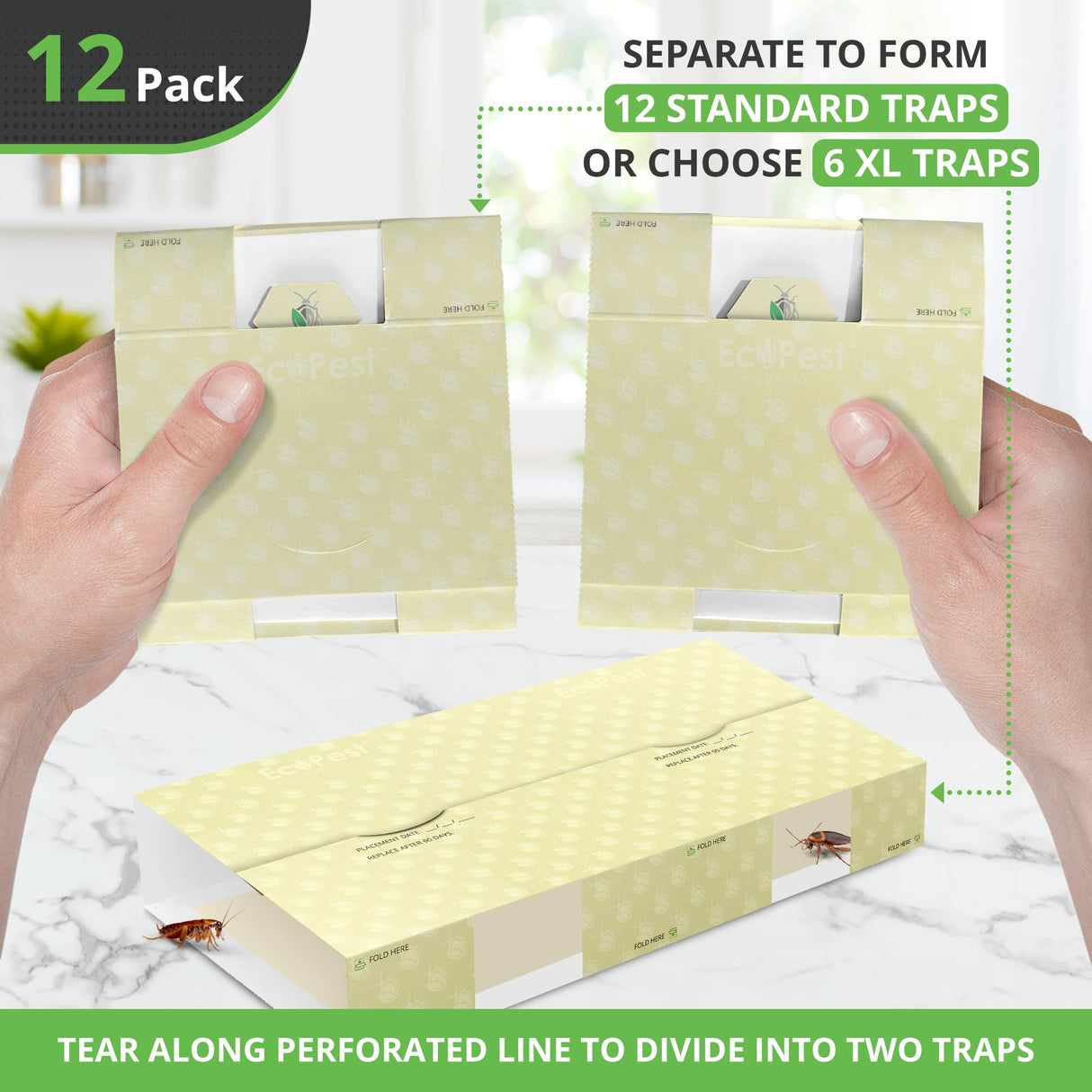 Roach Trap – 12 Pack | Sticky Indoor Glue Traps for Roaches and Other Bugs and Crawling Insects | Adhesive Cockroach Motel, Bait Trap, Monitor, Killer and Detector for Pest Control