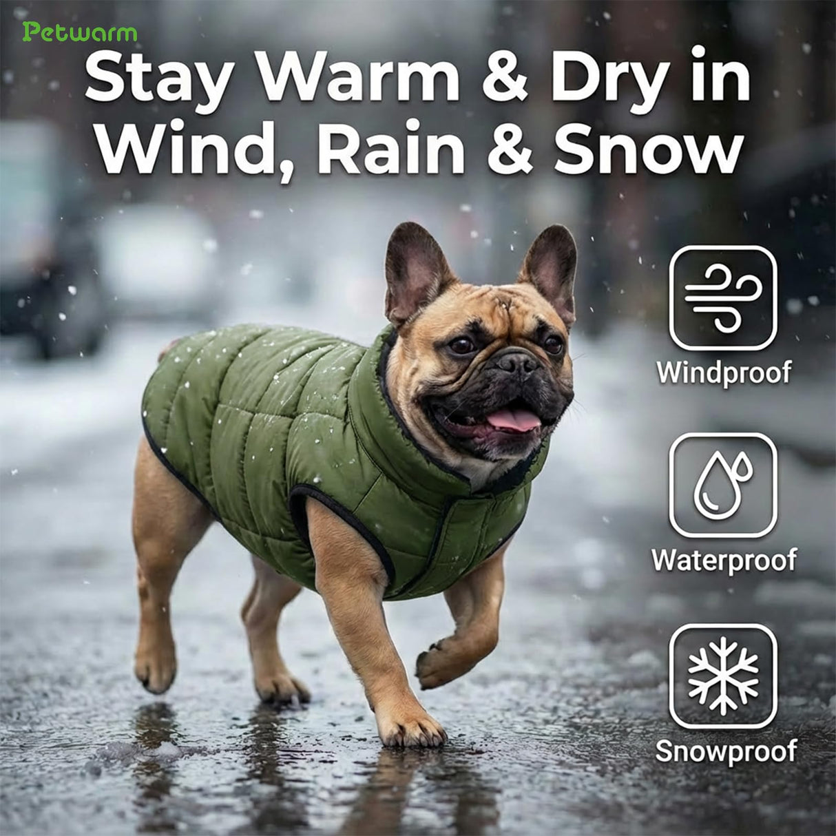 PetWarm Reversible Dog Winter Coat, Windproof Dog Puffer Vest, Soft Vest for Dogs with Hook-and-Loop Strap for Easy Dressing, Waterproof Coat for Dogs with Adjustable Fit, Green, 2XL
