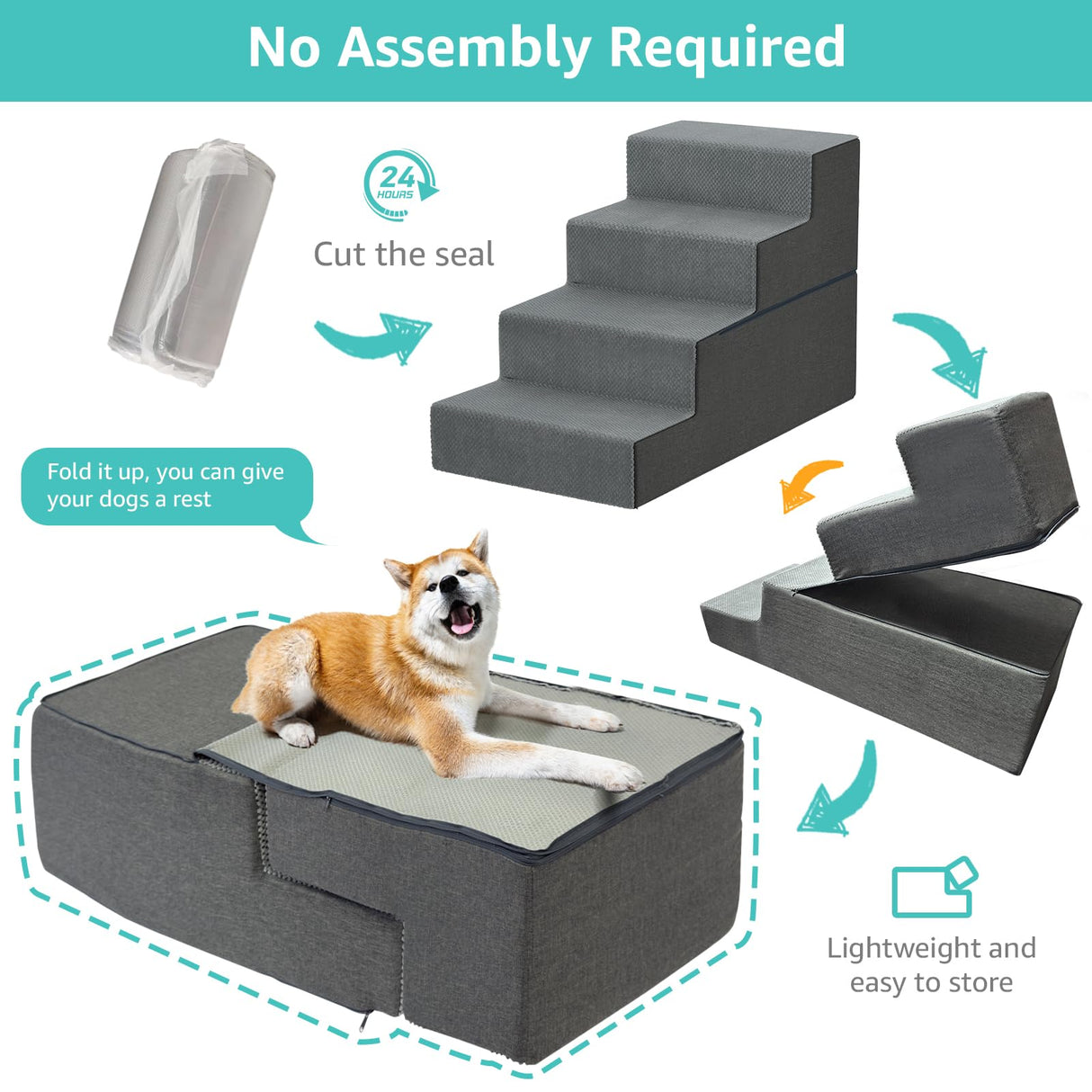 YENING Large Dog Stairs for High Beds - 24 Inches Tall Extra Wide Pet Steps for Large Dogs to Get on Bed 4 Deep Step for Couch