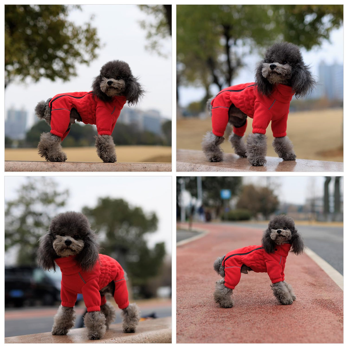 Lovelonglong Warm Dog Coat, Windproof Dog Jacket for Small Medium Large Dogs, 4 Legged Fleece Dog Winter Coat Zippered Closure Dog Outdoor Jacket Red S