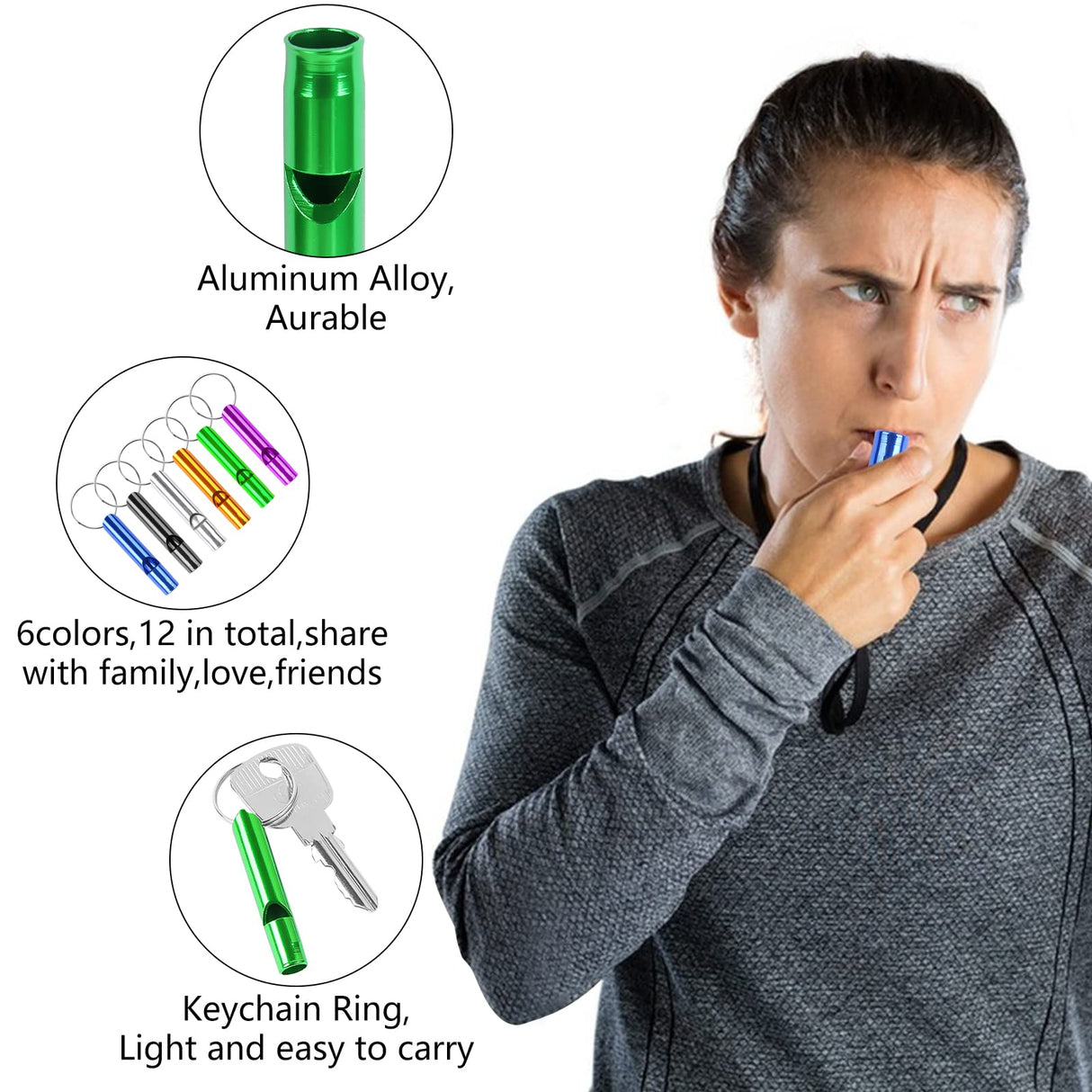 MIDELONG 6 pcs Emergency Whistle with Key Chain, Aluminum Extra Loud Safety Survival Whistle Keychain for Outdoor Sports Camping Hiking Boating Hunting, 6 Colors