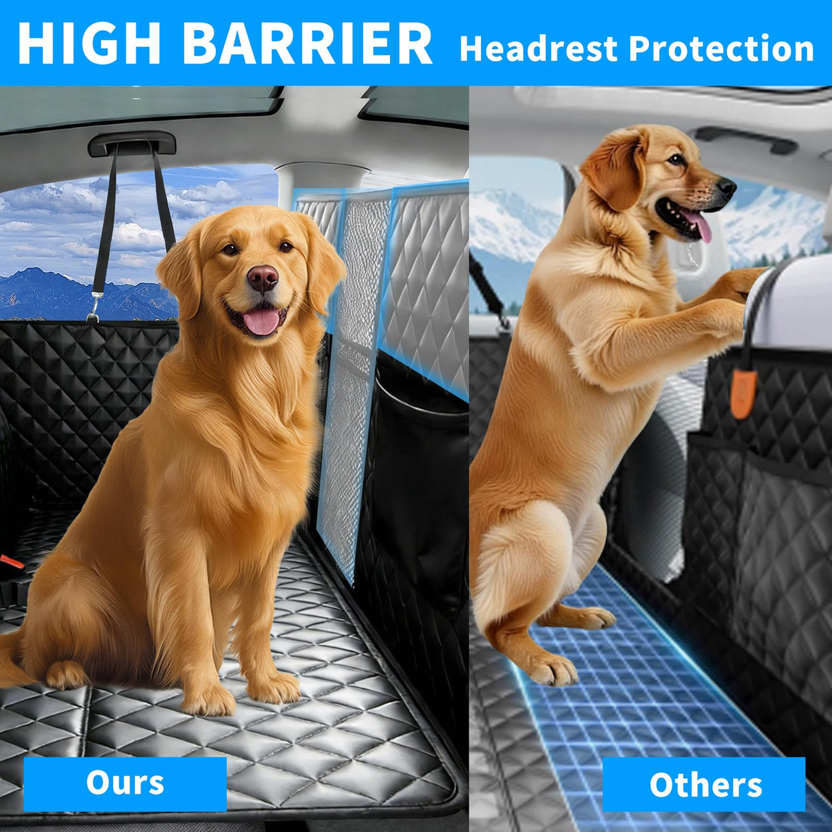 High Barrier Dog Hammock Seat Cover with Hard Bottom,Mesh Window,Waterproof,Anti Scratch, Safe, Easy to Use and Clean, Holds 330lbs, Foldable Backseat Extender for Car,SUV and Truck (Black, W52"*L76")