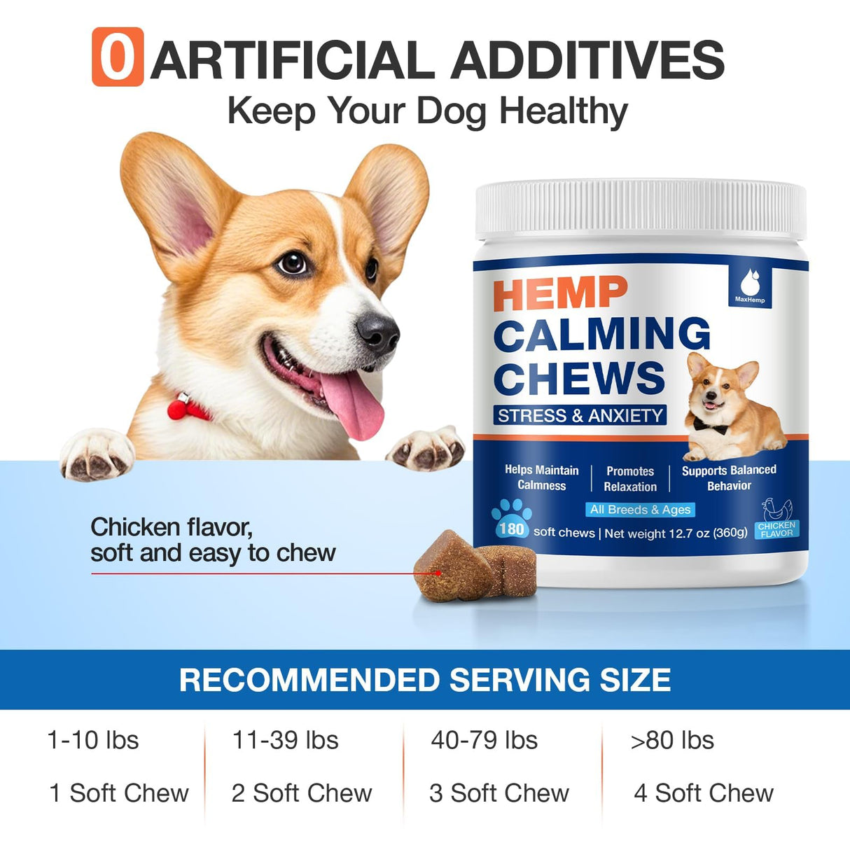MaxHemp Calming Chews for Dogs - Advanced Hemp Dog Calming Chews- Anxiety Relief Treats for Composure, Separation, Barking, Thunderstorms, Stress Relief - Hiр and Jоint Supplement -180 Soft Treats