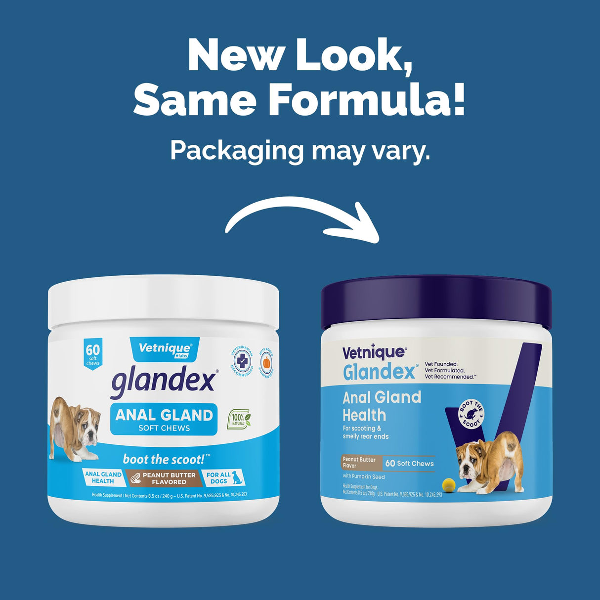 Vetnique Glandex Anal Gland Soft Chew Treats with Pumpkin for Dogs Digestive Enzymes, Probiotics Fiber Supplement for Dogs Boot The Scoot (Peanut Butter Chews, 60 Count)