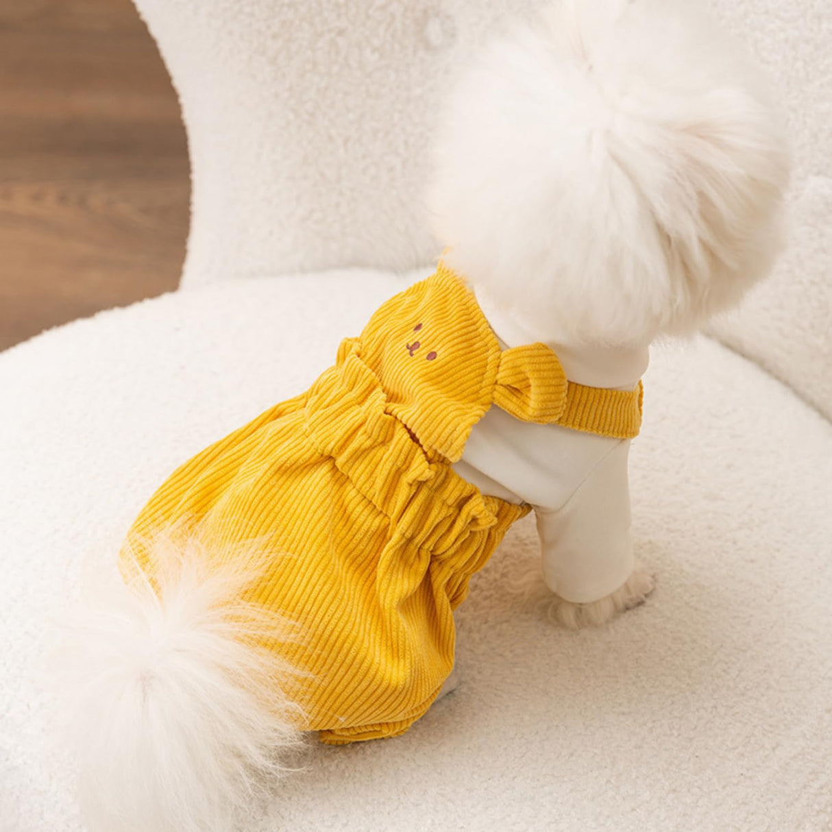 PayaSnug Bear Costume Dog Overalls for Small Dogs, Corduroy Dog Jumpsuit, Soft Puppy Romper for Fall and Winter, Cute Dog Onesie Outfit for Comfortable Pet Clothes for Cold Weather(Yellow Set, S)