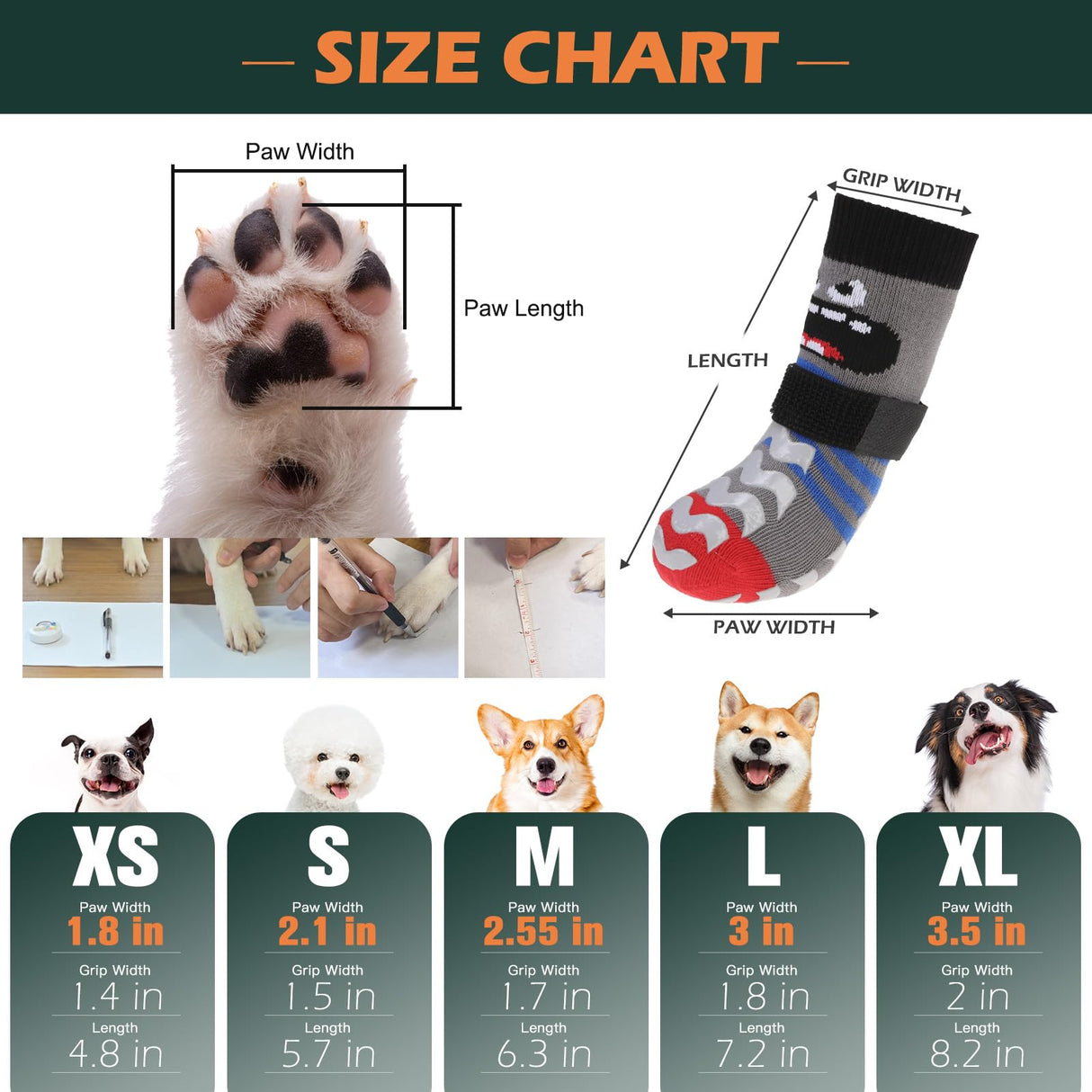 EXPAWLORER Dog Socks to Prevent Licking Paws with Grippers for Hardwood Floors Anti Slip, Cute Double Sides Dog Winter Shoes Booties Boots & Paw Protectors with for Small Medium Large Senior Dogs S